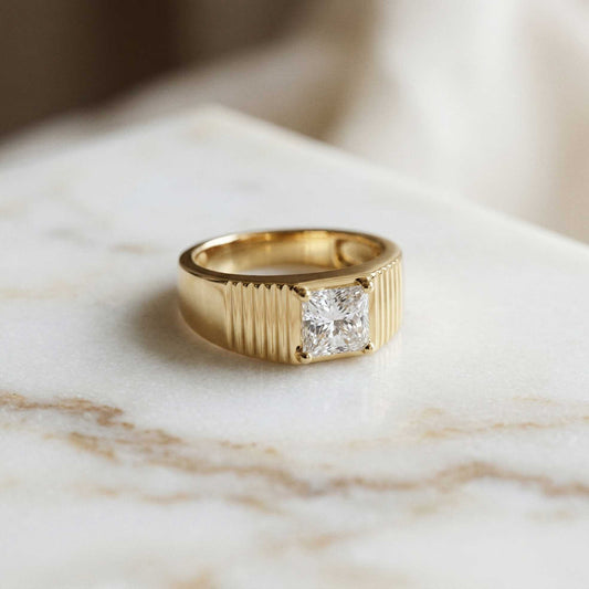 0.78Ct Moissanite Princess Textured Ring For Men's