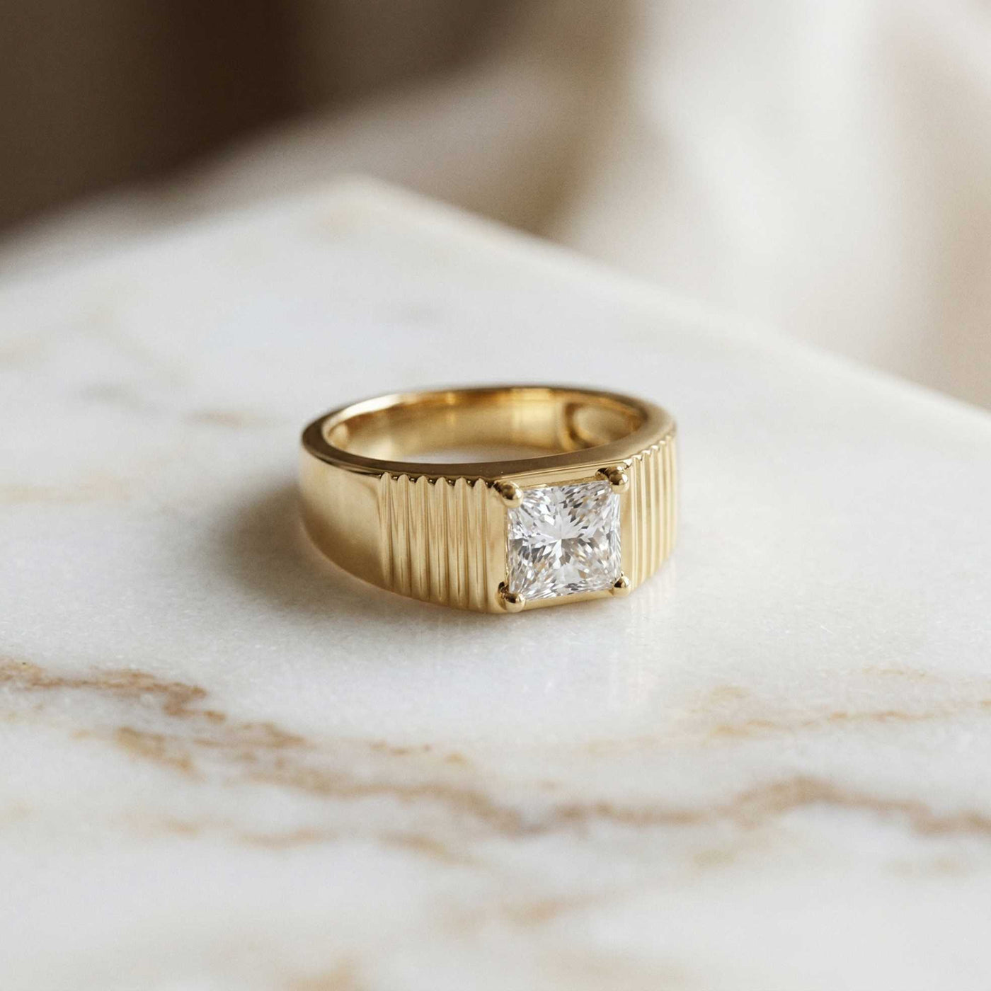 0.78Ct Moissanite Princess Textured Ring For Men's