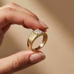 0.78Ct Moissanite Princess Textured Ring For Men's