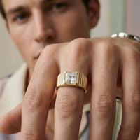 0.78Ct Moissanite Princess Textured Ring For Men's