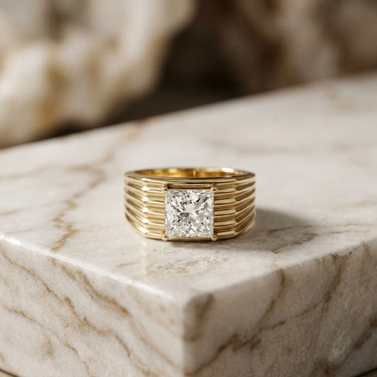 2.30Ct Moissanite Princess Cut Multi-Ridge Ring For Men's
