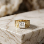 2.30Ct Moissanite Princess Cut Multi-Ridge Ring For Men's