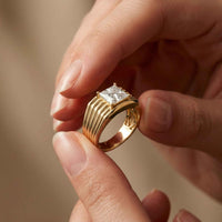 2.30Ct Moissanite Princess Cut Multi-Ridge Ring For Men's