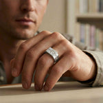 0.68Ct Moissanite Channel Accent Statement Ring For Men's