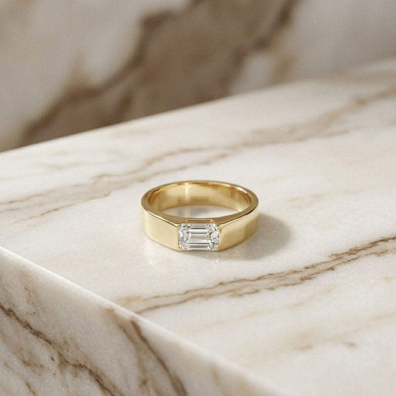1.02Ct Moissanite Emerald Cut Minimal Ring For Men's