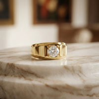 0.75Ct Moissanite Bold Bezel Set Solitaire Ring For Men's