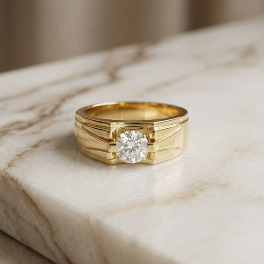 0.75Ct Moissanite Angular Groove Ring For Men's