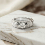 0.75Ct Moissanite Textured Groove Ring For Men's