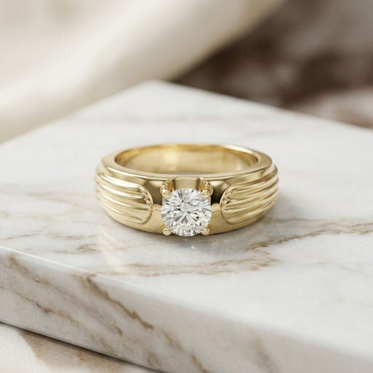 0.75Ct Moissanite Textured Groove Ring For Men's