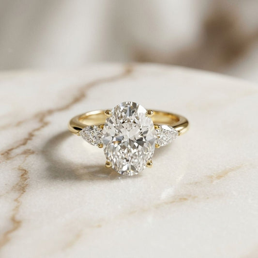 3.1Ct Moissanite Oval Cut Three-Stone Elegance Ring