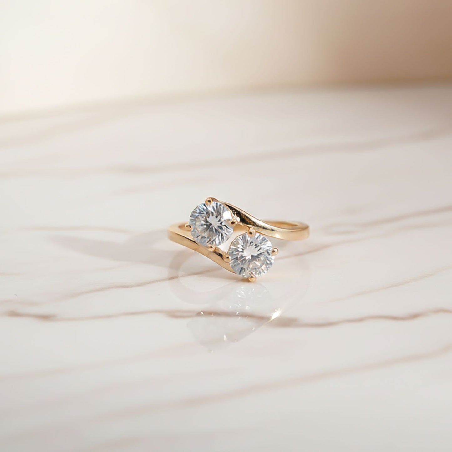 2Ct Round Moissanite Dual Stone Ring For Women