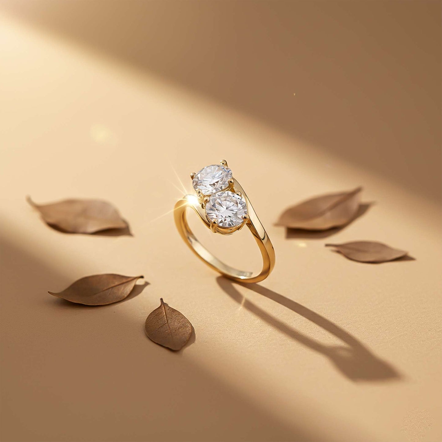 2Ct Round Moissanite Dual Stone Ring For Women