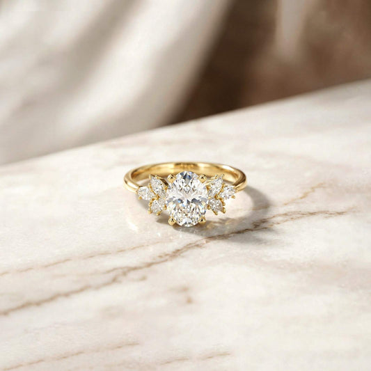 1.30Ct Moissanite Floral Oval Cut Ring