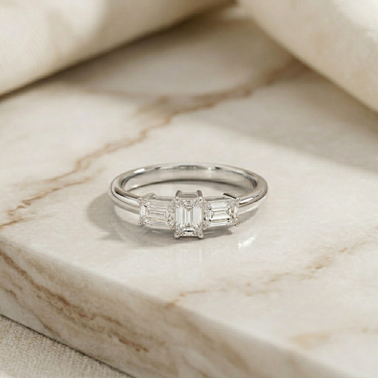 1.68Ct Moissanite Emerald Cut Three-Stone Ring