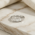 1.68Ct Moissanite Emerald Cut Three-Stone Ring Gold Vermeil (2.5 Micron)