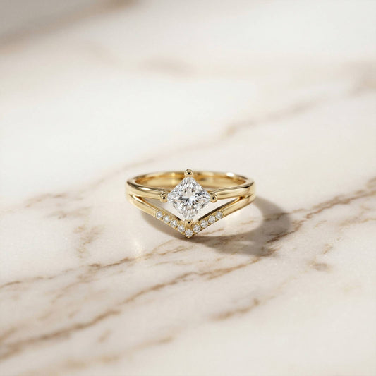 0.44Ct Moissanite Geometric Princess Chevron Ring