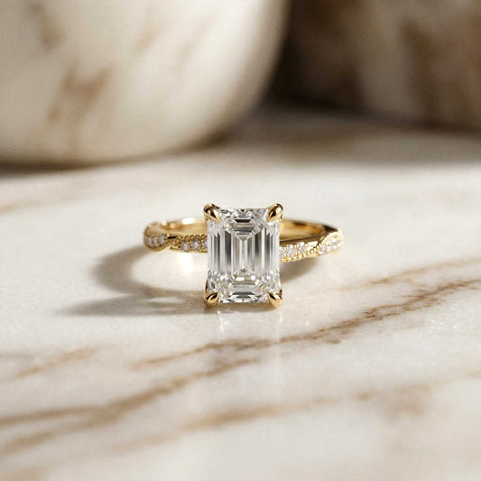 2.95Ct Moissanite Emerald Cut Pave Twist Ring