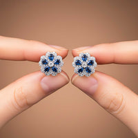 0.50Ct Moissanite & Sapphire Ultimate Flower Stud Earrings