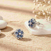 0.50Ct Moissanite & Sapphire Ultimate Flower Stud Earrings