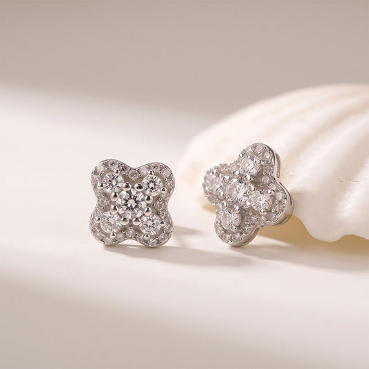 1Ct Moissanite Clover Stud Earrings Gold Vermeil (2.5 Micron)