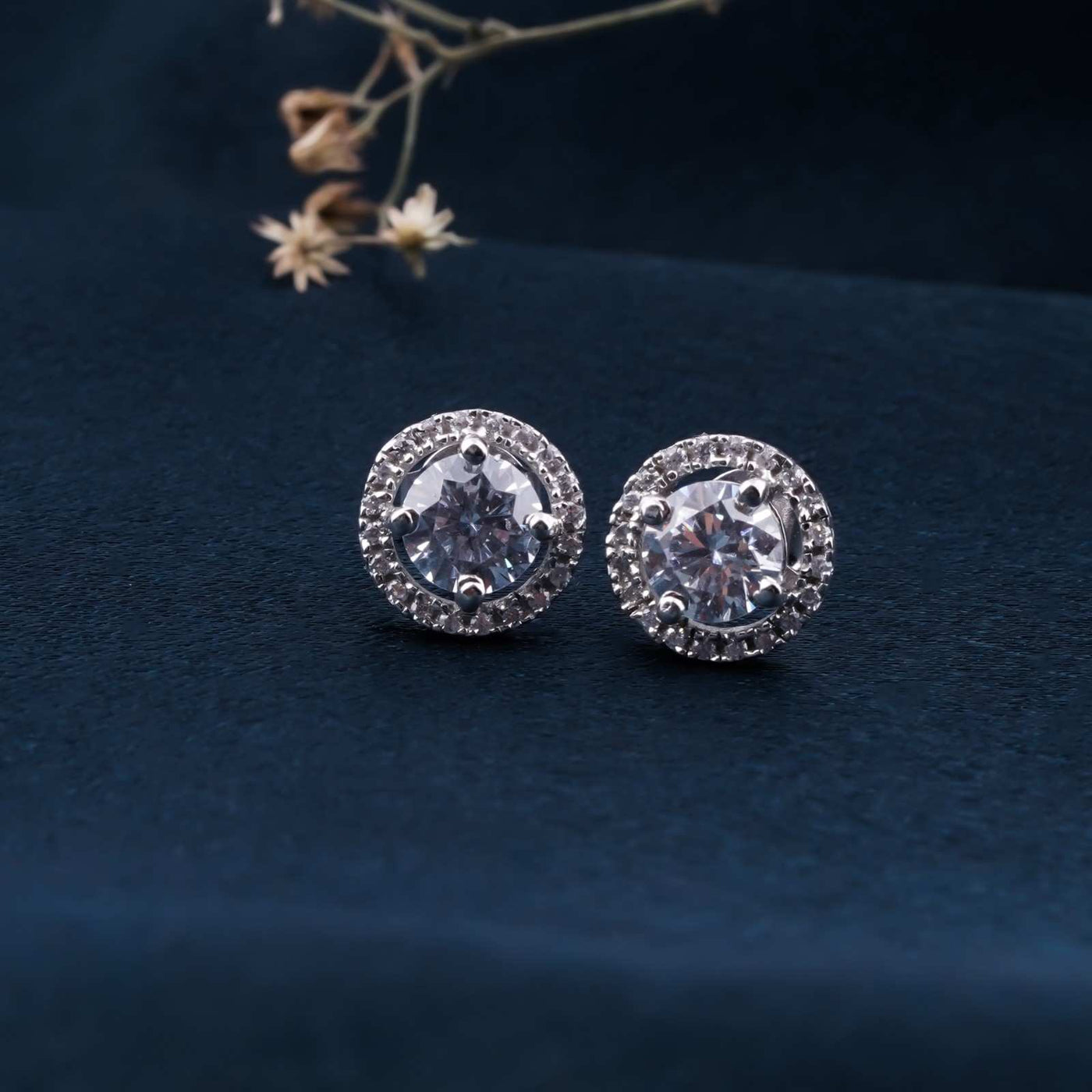 Silver 2Ct Moissanite Open Halo Stud Earrings White