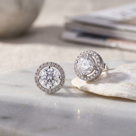 Silver 2Ct Moissanite Open Halo Stud Earrings Gold Vermeil (2.5 Micron)