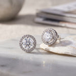 Silver 2Ct Moissanite Open Halo Stud Earrings Gold Vermeil (2.5 Micron)