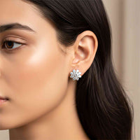 Silver Moissanite Cocktail Flory Stud Earrings