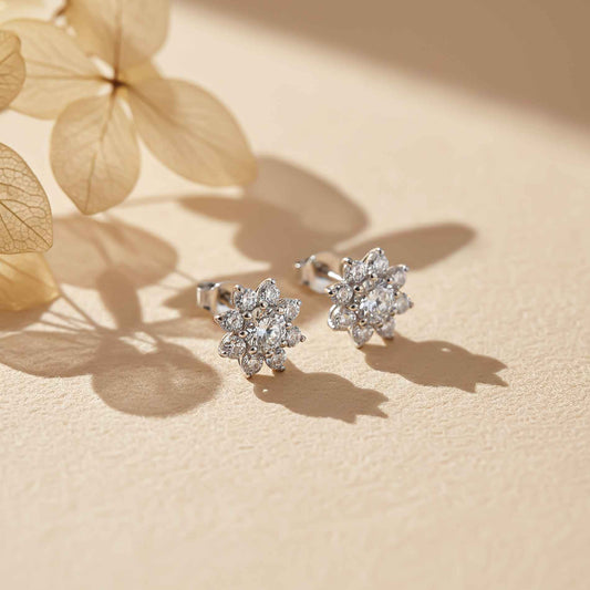 Silver Moissanite Cocktail Flory Stud Earrings
