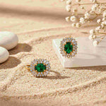 Golden Green Emerald & Moissanite Huggie Earrings