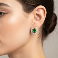 Golden Green Emerald & Moissanite Huggie Earrings