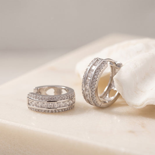Silver Moissanite Loop Hoop Earrings Gold Vermeil (2.5 Micron)