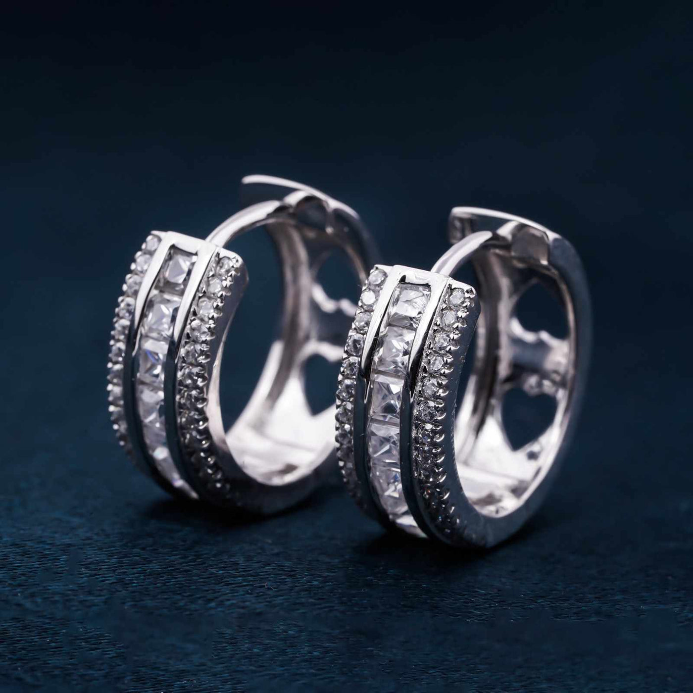 Silver Moissanite Loop Hoop Earrings White