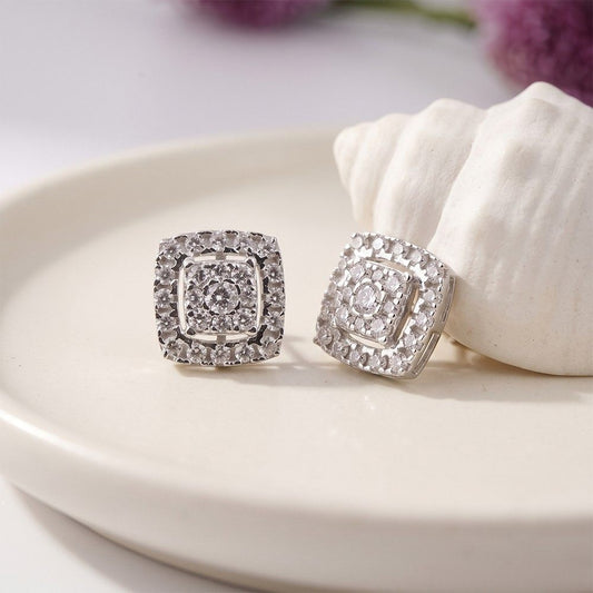 Silver Moissanite Studded Princy Stud Earrings Gold Vermeil (2.5 Micron)