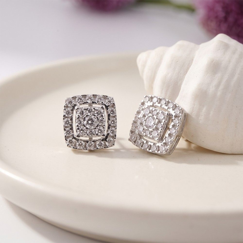 Silver Moissanite Studded Princy Stud Earrings Gold Vermeil (2.5 Micron)