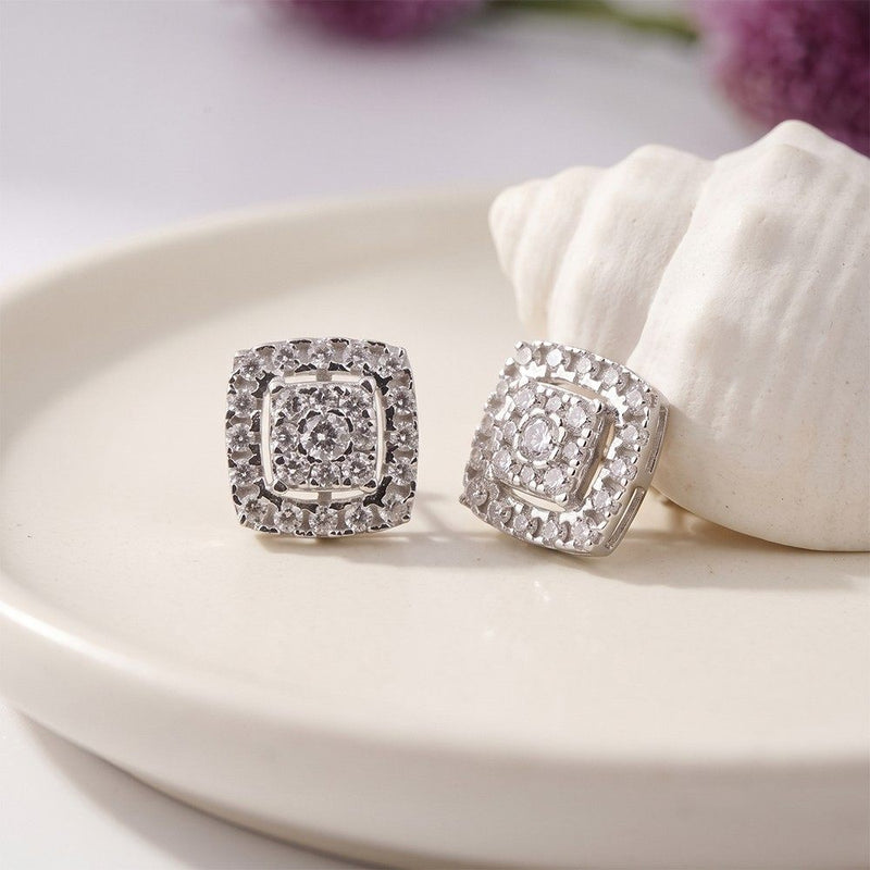 Silver Moissanite Studded Princy Stud Earrings Gold Vermeil (2.5 Micron)