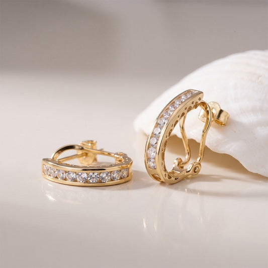 Golden Moissanite Omega Hoop Earrings Gold Vermeil (2.5 Micron)