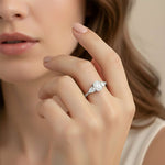 Silver Oval and Pear Moissanite Trilogy Ring