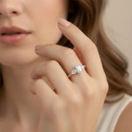 Silver Oval and Pear Moissanite Trilogy Ring
