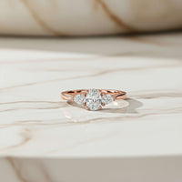 Silver Oval and Pear Moissanite Trilogy Ring