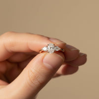 Silver Oval and Pear Moissanite Trilogy Ring