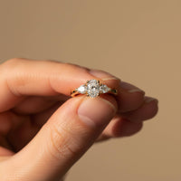 Silver Oval and Pear Moissanite Trilogy Ring