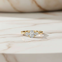 Silver Oval and Pear Moissanite Trilogy Ring