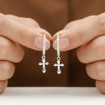 Silver Moissanite Cross Hoop Drop Earrings