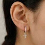 Silver Moissanite Cross Hoop Drop Earrings