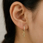 Golden Moissanite Cross Hoop Drop Earrings