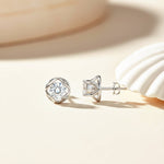 Silver Moissanite Flower Stud Earrings