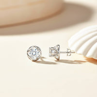 Silver Moissanite Flower Stud Earrings