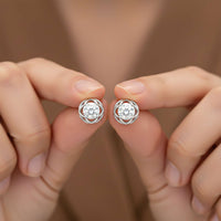 Silver Moissanite Flower Stud Earrings
