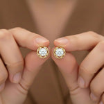 Golden Moissanite Flower Stud Earrings
